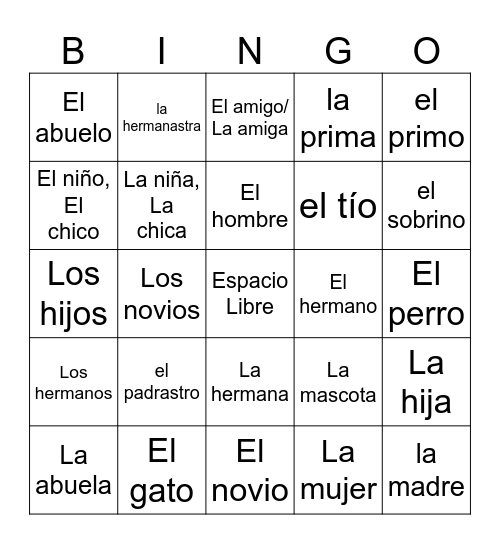 La familia Bingo Card