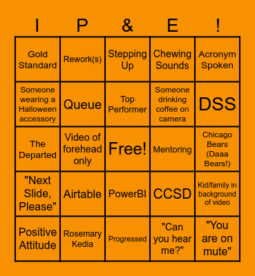 IP&E October All Hands Meeting BINGO Card
