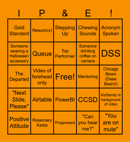 IP&E October All Hands Meeting BINGO Card