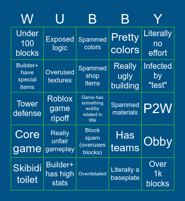Wubby bingo Card
