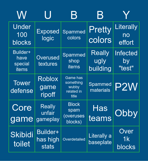 Wubby bingo Card