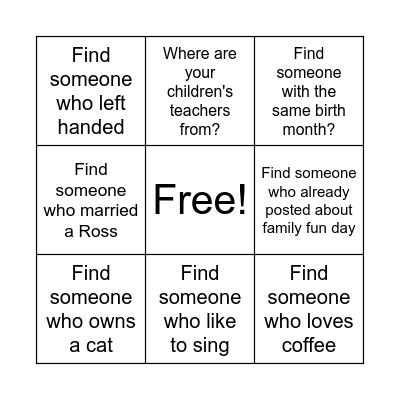 Family Fun Day Bingo! Bingo Card