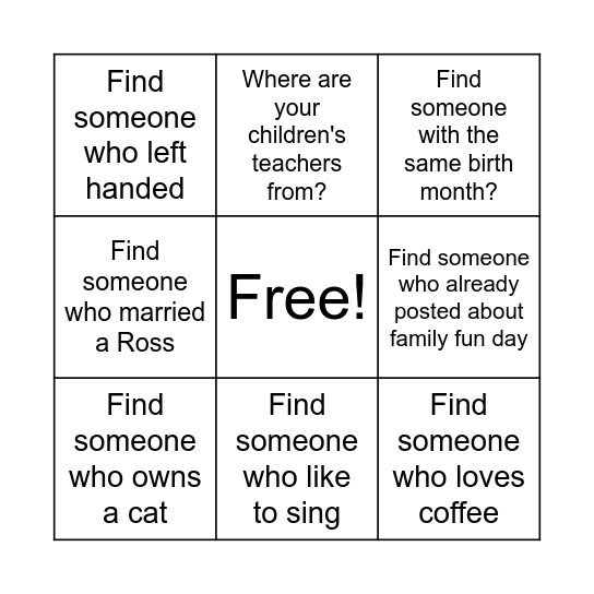 Family Fun Day Bingo! Bingo Card