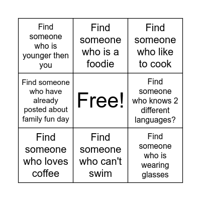 Find Someone Bingo! Bingo Card