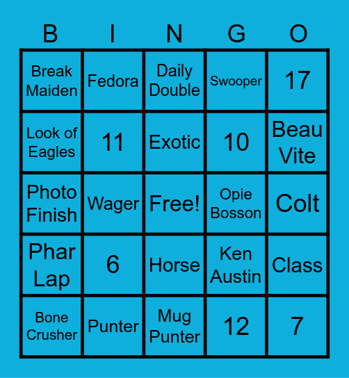 Race Day Bingo Card