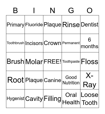 All About Teeth Bingo Card