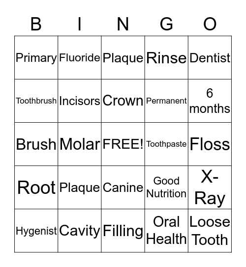 All About Teeth Bingo Card