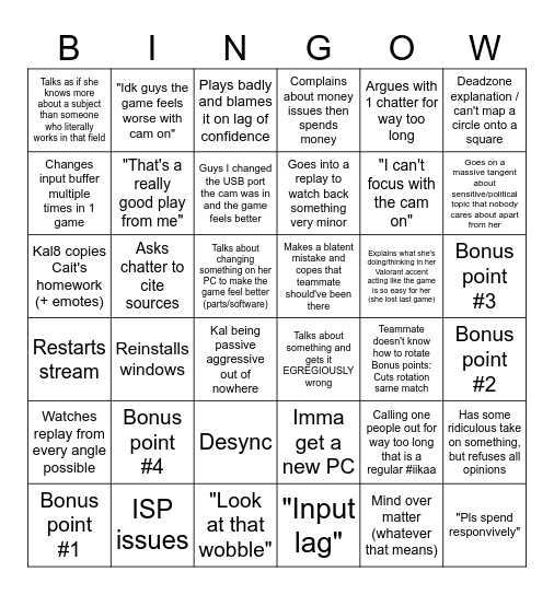 Caitisms Bingo Card