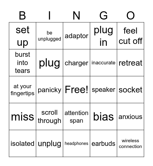 Digital Detox Bingo Card