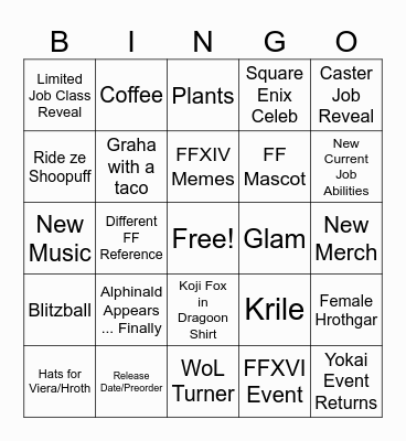 Tokyo Fan Fest Bingo Card