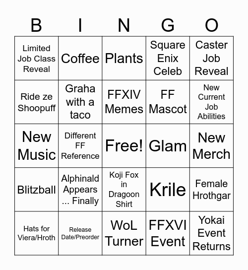 Tokyo Fan Fest Bingo Card