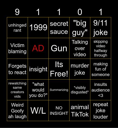 Schlatt reacts bingo Card
