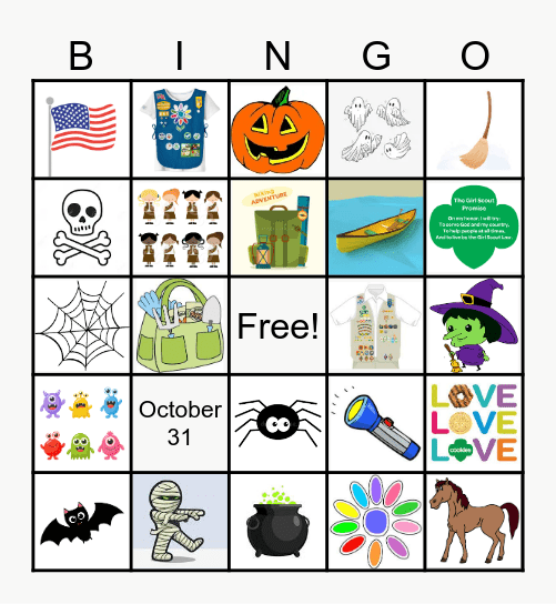 Girl Scout Halloween Bingo Card