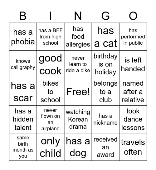 LET'S GO! Bingo Card