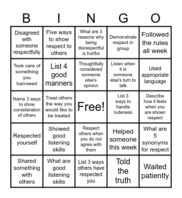 Respect Bingo Card