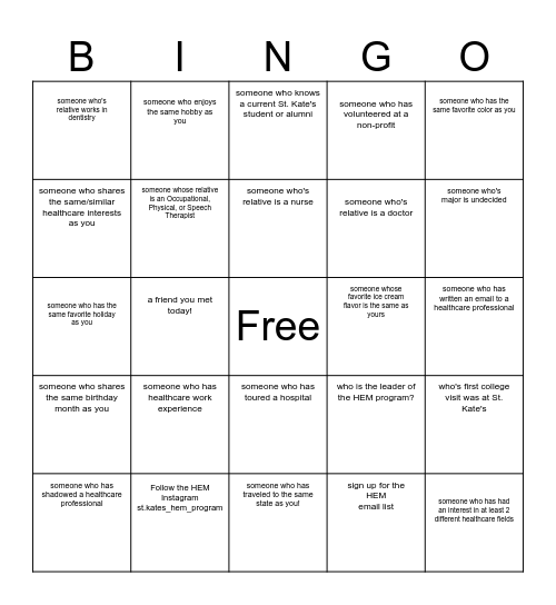 HEM Bingo Card