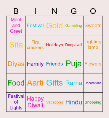 Deepavali Bingo Card