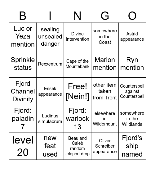 High Solstice is at Nein O'Clock [Echoes of the Solstice] Bingo Card
