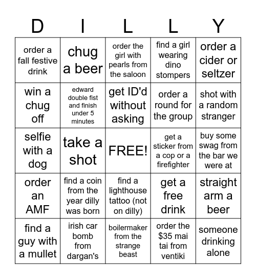 DILLY'S DIRTY THIRTY Bingo Card