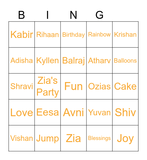 Zia's 1st Birthday Bingo! Bingo Card