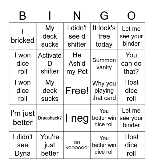 Chair Bingo Card