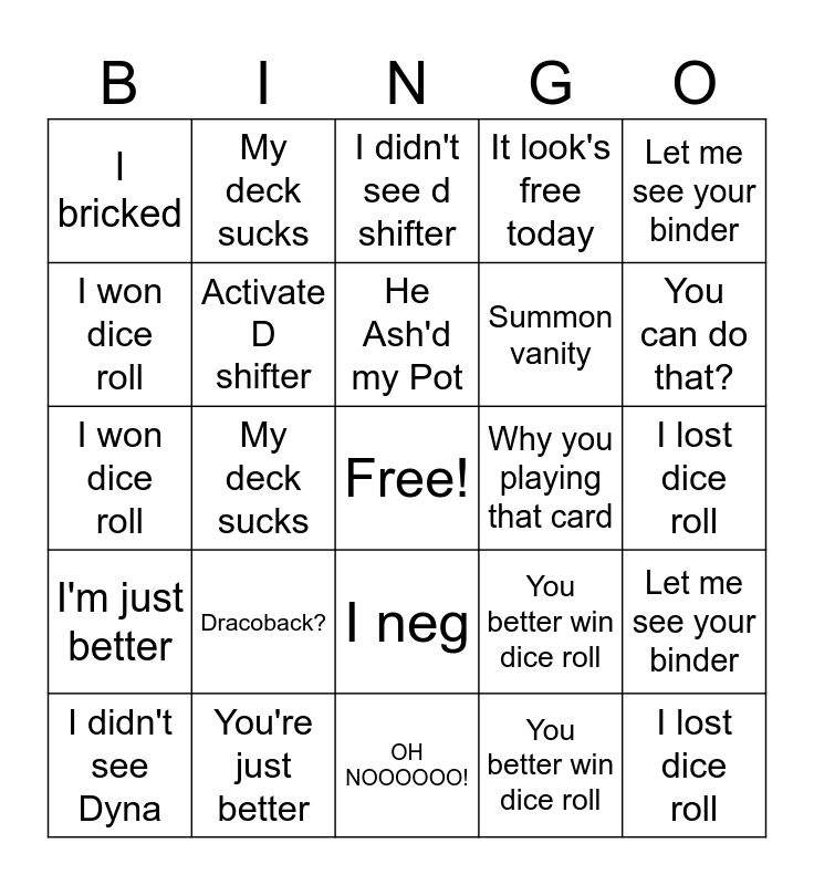 Chair Bingo Card