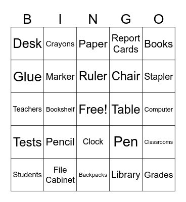 Things At School Bingo Card