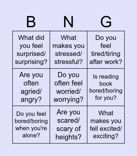 ed vs ing Bingo Card