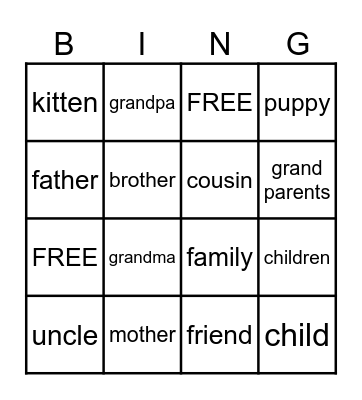 FAMILY Bingo Card