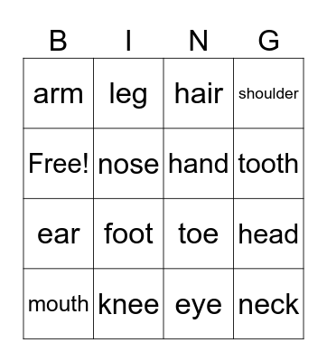 about body Bingo Card