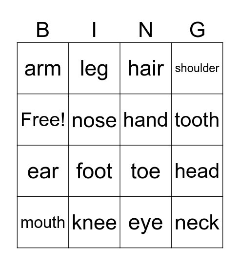about body Bingo Card