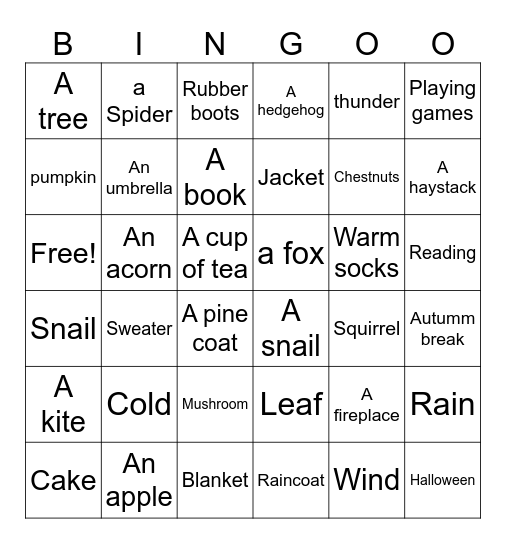 Autumm Bingo Card