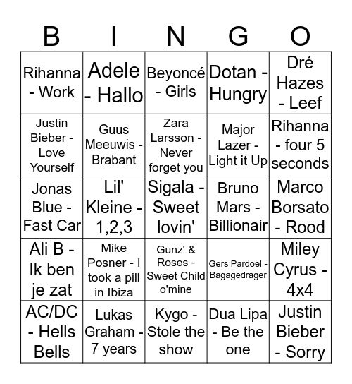 Tune Inn Bingo Card