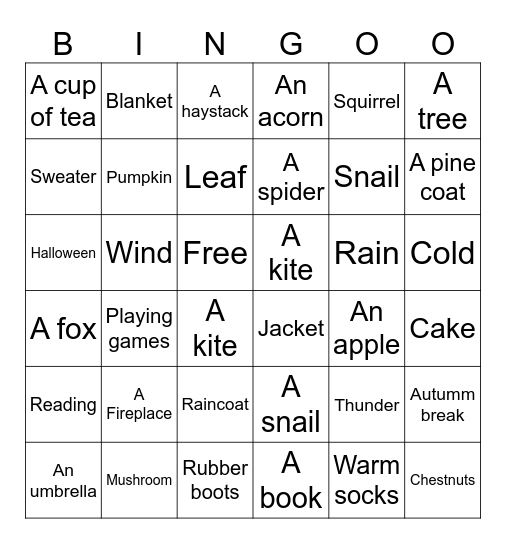 Autumm Bingo Card