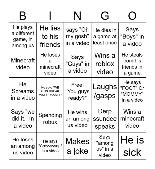 SSundee Bingo Card