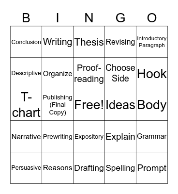 Writing Prompt Bingo Card