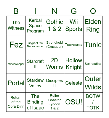 Some games I liked Bingo Card