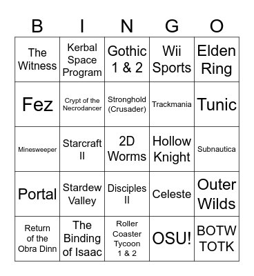 Some games I liked Bingo Card