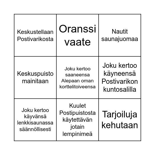 Postipuisto-bingo Card