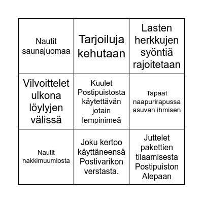 Postipuisto-Bingo Card