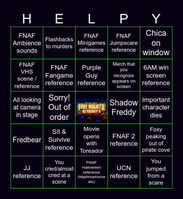 FNAF Movie Bingo! Bingo Card