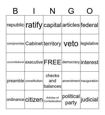 Constitution Bingo Card