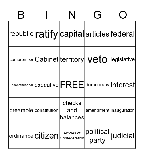 Constitution Bingo Card