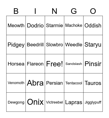 First 151 Pokemon Bingo Card
