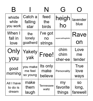 Arden House Musical Bingo Card