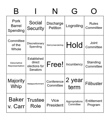 Unit 2a Congress Bingo Card