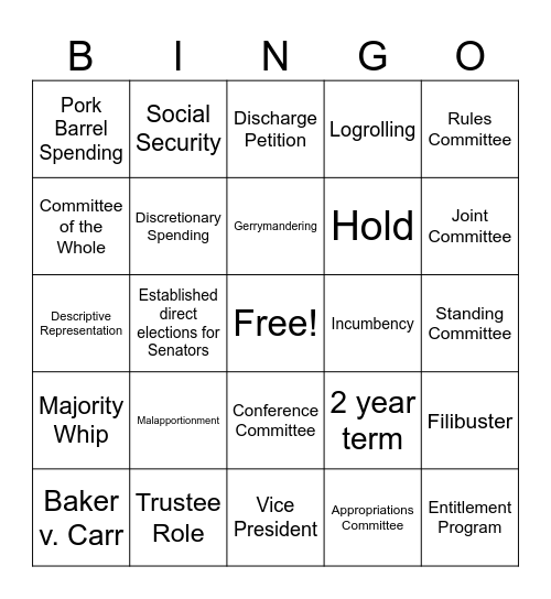 Unit 2a Congress Bingo Card