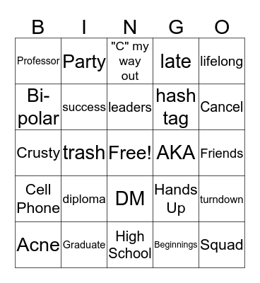 Graduation "2016" SSU Bingo Card