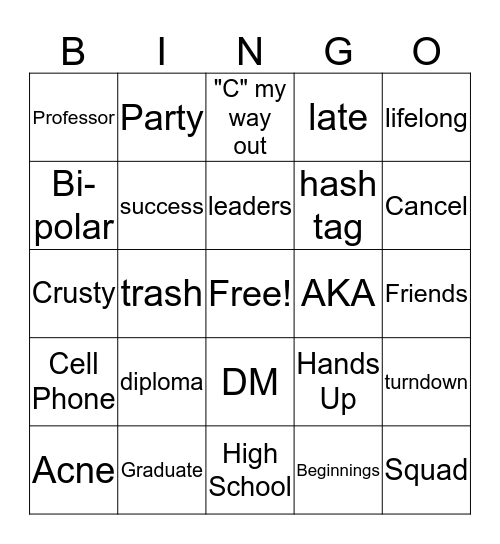 Graduation "2016" SSU Bingo Card