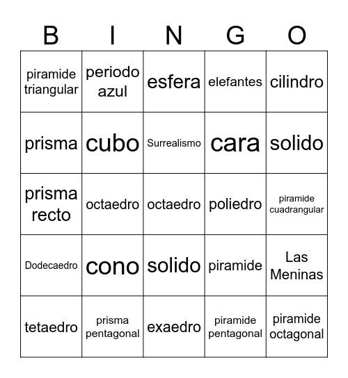 LOS SOLIDOS GEOMETRICOS Bingo Card